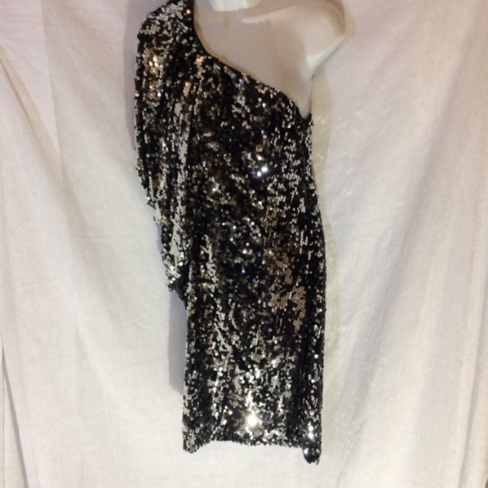 Handmade Sequin One-Shoulder Black Dress